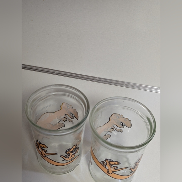 1988 Dinosaur Welch's T-Rex Jelly Jar Tyrannosaurus Rex Juice Drinking Glass X 2 - Picture 3 of 7